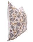 Handmade Cushion Protector with Pink and Gray Vintage Floral Block Prints on Pure Linen for Living Room Charm - SANJH