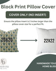 Artisanal Floral Viscous Linen Block Printed Throw Pillow Case Heritage Style With Lotus Blue