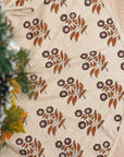 Linen Blend Block Printed Neha Modern Christmas Tree Skirts in Chocolate Brown & Bronze Floral for Gift Decor