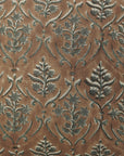 Block Printed Handcrafted Granite Gray and Pastel Brown Floral Thick Linen Indoor Pillow Cover - Vishal Pushp