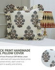Indian Handmade Throw Block Printed Gray Floral Off-White Linen Frill Pillow Cover - Morpankh