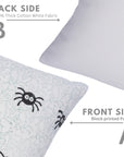 Handmade Printed Black Spider Pillow Cover in Thick White Cotton for Festive & Stylish Home Decor