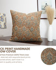 Block Printed Handcrafted Granite Gray and Pastel Brown Floral Thick Linen Indoor Pillow Cover - Vishal Pushp