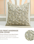 Floral Block Printed Linen Blend Pillow Cover For Bed/Living Room - Kamaldutta