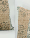 Farmhouse Floral Designer Pillow Cover – Handmade Indian Block Printed Linen Blend - Rohini Brown