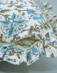 Block Printed Floral Off-White Linen Frill Pillow Cover - Neerabel