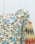 Block Printed Floral Off-White Linen Frill Pillow Cover - Neerabel