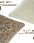 Block Printed Handcrafted Granite Gray and Pastel Brown Floral Thick Linen Indoor Pillow Cover - Vishal Pushp