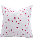 Hand Block Printed Throw Red Star Pillow Cover on Thick White Cotton for Living Room Decor
