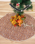 Hand Block Printed Orange & Brown Floral in Premium Pure Linen Christmas Tree Skirt Holiday Decor - Himachal