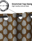 Blackout Linen Grommet Curtains - Floral Room Darkening Drapery - Betal Leaf