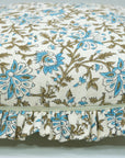 Block Printed Floral Off-White Linen Frill Pillow Cover - Neerabel