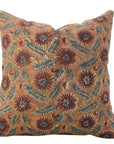 Brown Floral Handmade Thick Linen Pillow - Swarna