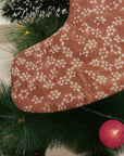 Handmade Pure Linen Block Printed Traditional Xmas Stockings in Brown & Beige Mini Floral Ola Vrishti with Pompom Farmhouse Decor