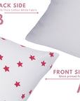 Hand Block Printed Throw Red Star Pillow Cover on Thick White Cotton for Living Room Decor