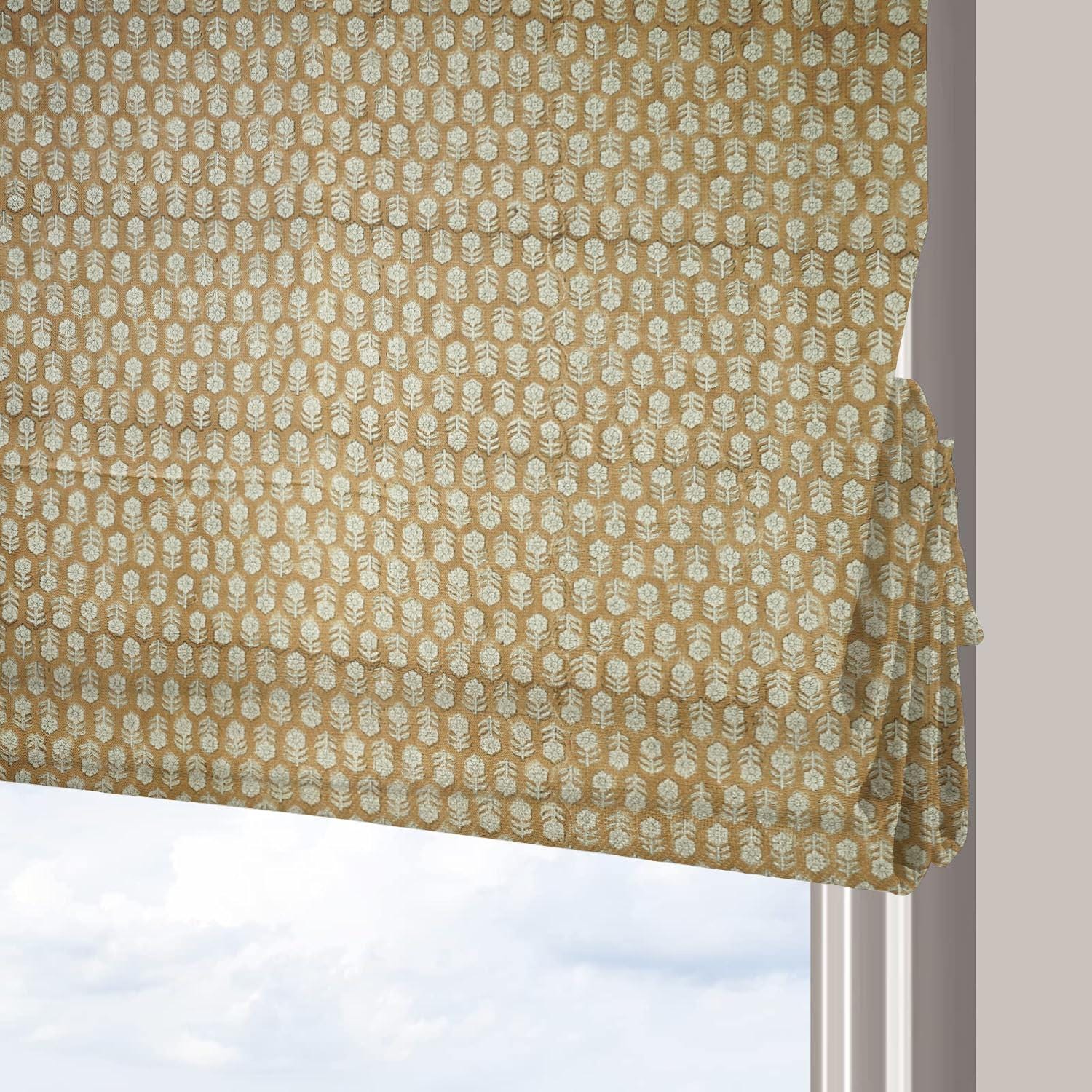 Hand Block Printed Floral Roman Shade in Heavy Linen Custom Window Treatment – TULSI BUTI