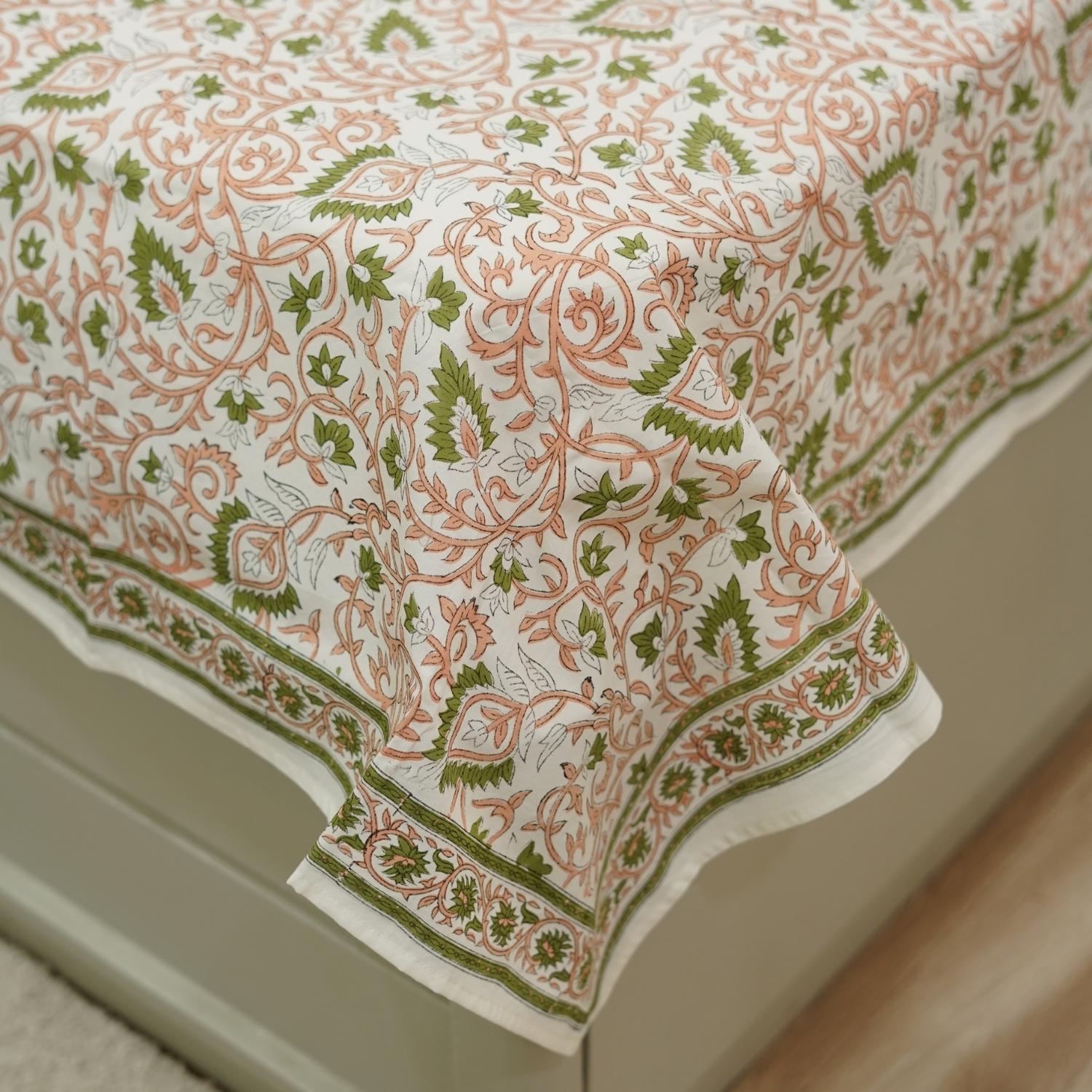 Floral bedsheets India, Artistic boho bedding,  Flat sheet with block prints, Indian boho bedding, Sustainable cotton bedspread, Farmhouse floral bedding, Floral handmade bedcover.