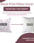Hand Block Printed Throw Red Star Pillow Cover on Thick White Cotton for Living Room Decor