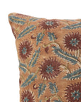 Brown Floral Handmade Thick Linen Pillow - Swarna