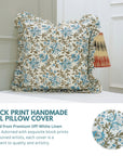 Block Printed Floral Off-White Linen Frill Pillow Cover - Neerabel