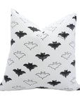 Handmade Black Bat Pillow Cover Block Printed on Thick White Cotton by Indian Artisans for Home Decor