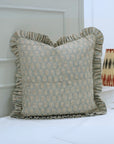 Handmade Throw Block Printed Gray and Beige Floral Thick Linen Frill Pillow Cover - Tulsi Buti