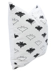 Handmade Black Bat Pillow Cover Block Printed on Thick White Cotton by Indian Artisans for Home Decor