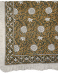 Block Printed Floral Cotton Comfort Quilt in Gray and Green
