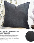 Handmade Solid Black Olive Linen Fabric Throw Boho Pillow Cover Durable Cushion Case for Sofas