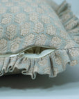Handmade Throw Block Printed Gray and Beige Floral Thick Linen Frill Pillow Cover - Tulsi Buti