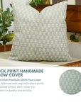 Handmade Block Printed Gray Floral Design Pure Linen Cushion Wrap/Cover For Home Decor - Traz