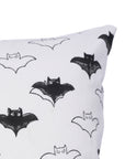 Handmade Black Bat Pillow Cover Block Printed on Thick White Cotton by Indian Artisans for Home Decor
