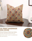 Brown Floral Handmade Thick Linen Pillow - Swarna