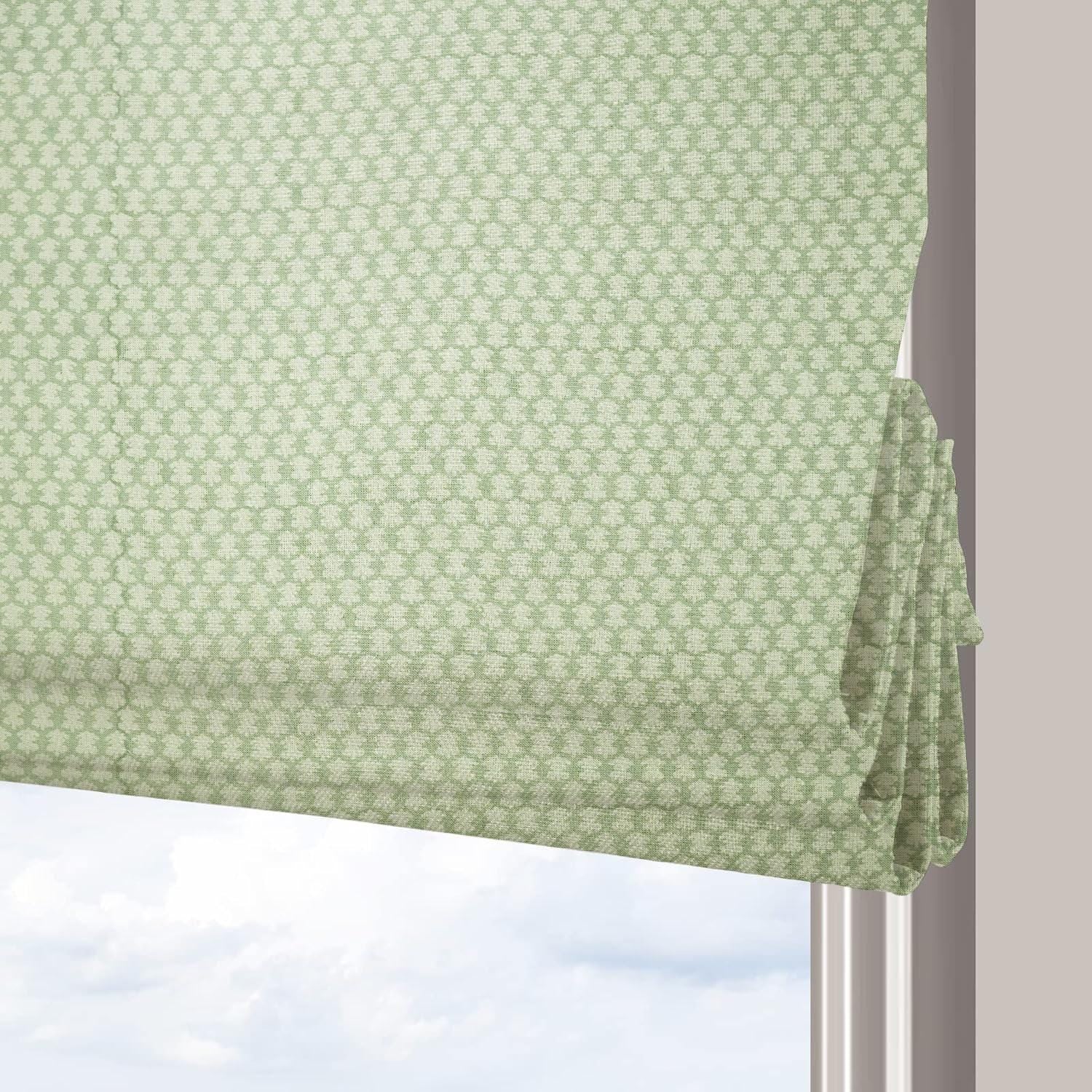 Floral Block Printed Roman Shade in Thick Linen Custom Handmade Window Blind for Living Rooms – TARZ