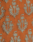 Block Printed Orange Floral Thick Linen Roman Shade Blackout Window Curtain Treatment - Neel Gagan