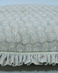 Handmade Throw Block Printed Gray and Beige Floral Thick Linen Frill Pillow Cover - Tulsi Buti
