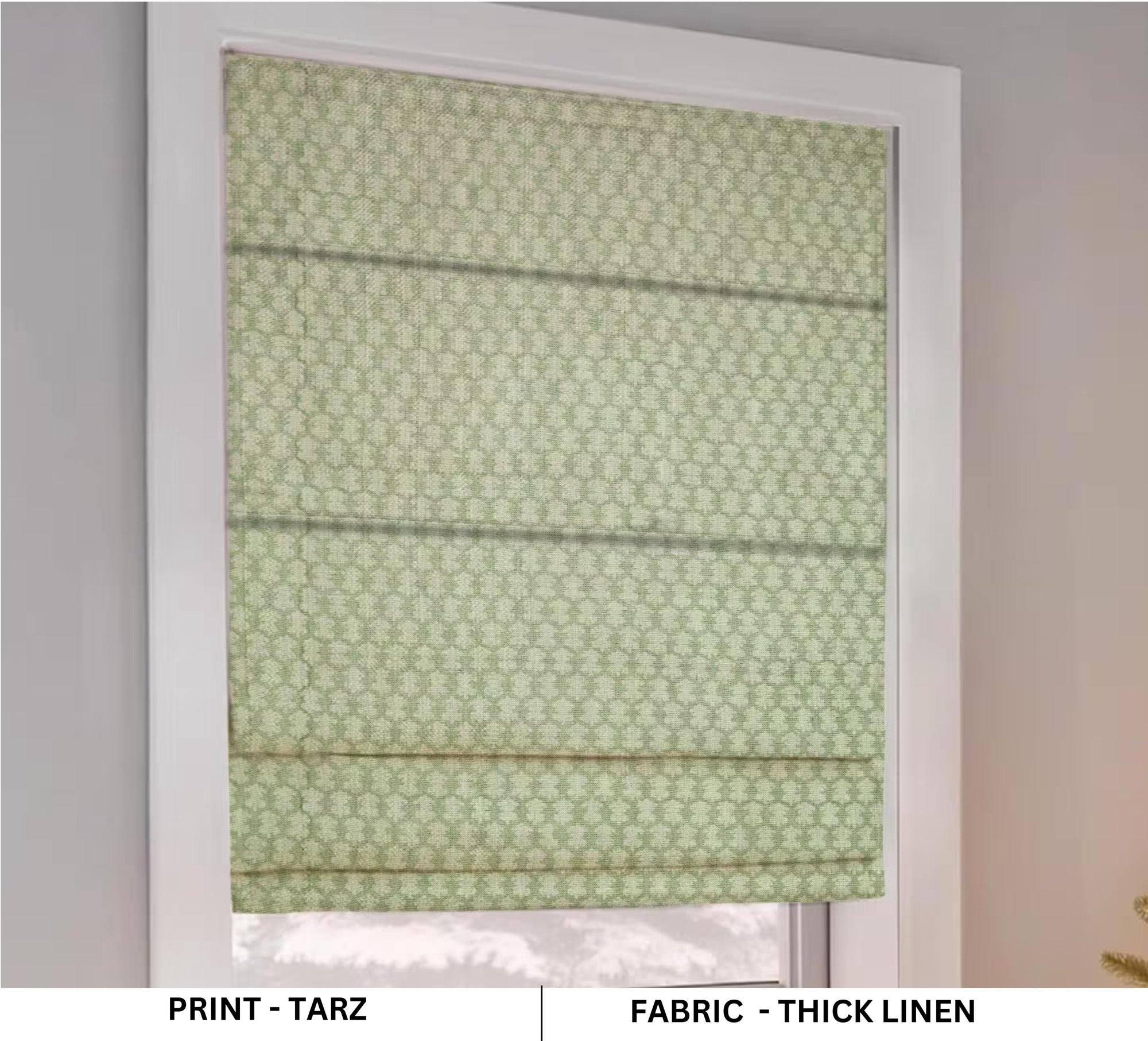 Floral Block Printed Roman Shade in Thick Linen Custom Handmade Window Blind for Living Rooms – TARZ