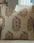 Handmade Brown Floral Linen Pillow - Virat