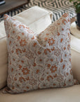 Block Printed Pure Linen Throw Pillow Cover - Kum Kum