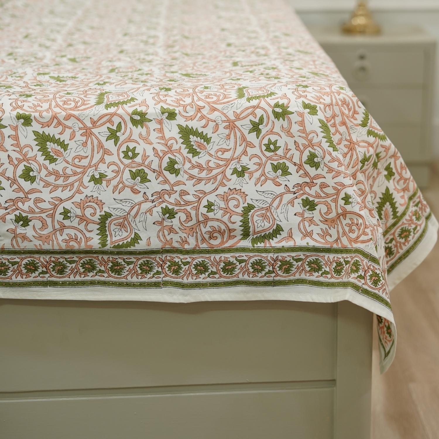 Cotton block print bedsheet, floral handprinted natural king size bedspreads, floral cotton pillow cover set, decorative cotton bedding, bohemian décor, farmhouse cotton bedding.