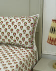 Floral red and green printed cotton bedsheet, hand block print cotton bedspread, bedcover with cotton pillow cover, printed bedspread for king size bed, boho chic bedding cotton.