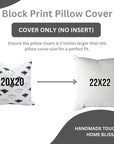 Handmade Black Bat Pillow Cover Block Printed on Thick White Cotton by Indian Artisans for Home Decor