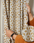 BLOCK PRINTED WINDOW RING DRAPERY BOHO VISCOSE COLORED LINEN CURTAIN - SHATKON