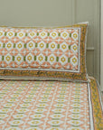 Floral block print 100% cotton bedsheet, natural bedding, decorative cotton bedspreads, colorful printed bedsheet for bedrooms, living room.