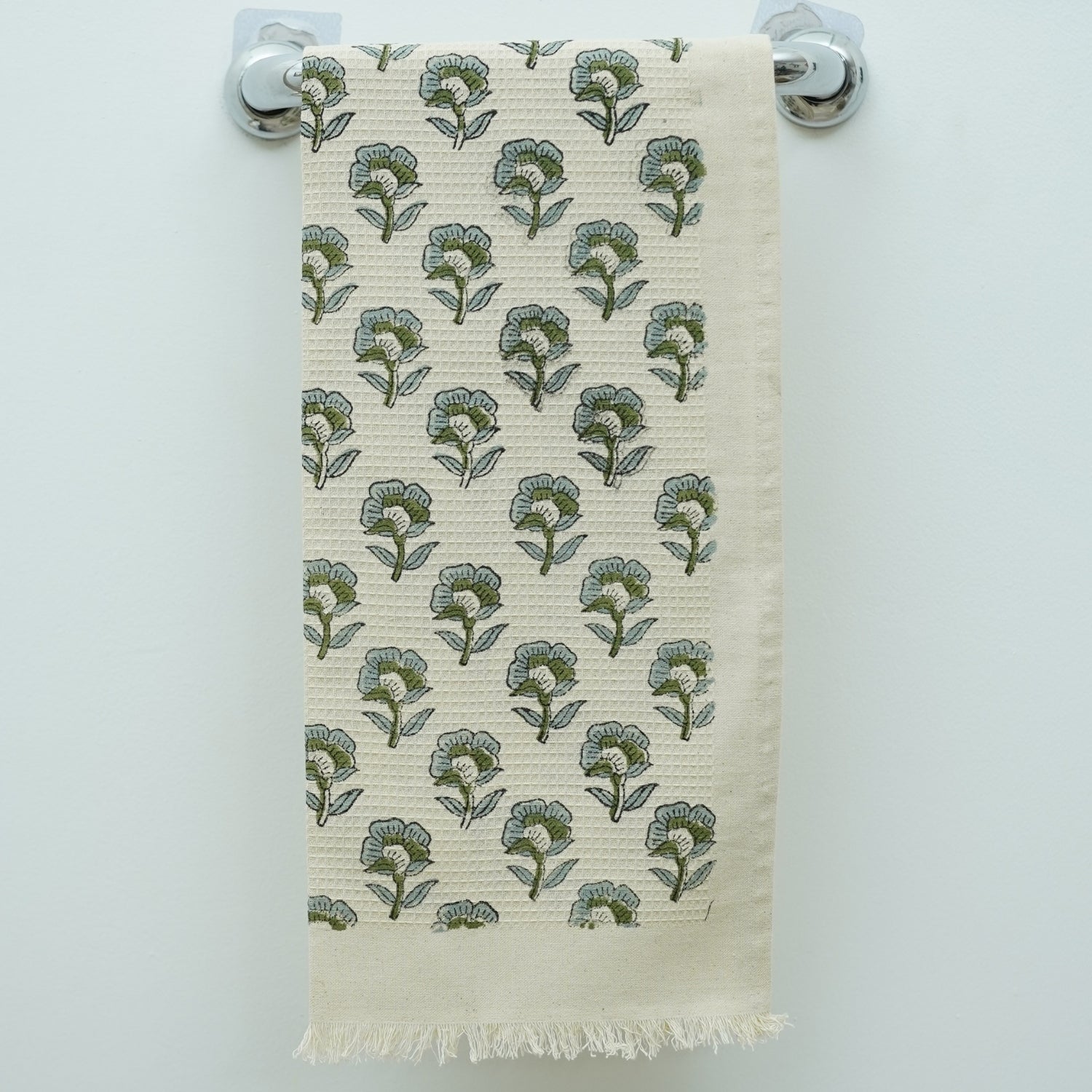 Handmade Cotton Waffle Towels - Block Printed Mini Towels for Hotels and Homes - Rohini Green By Fabdivine
