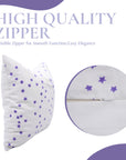 Handmade Indian Block Printed Purple Star Pillow Cover on Thick White Cotton with Invisible Zipper for Living Room Decor