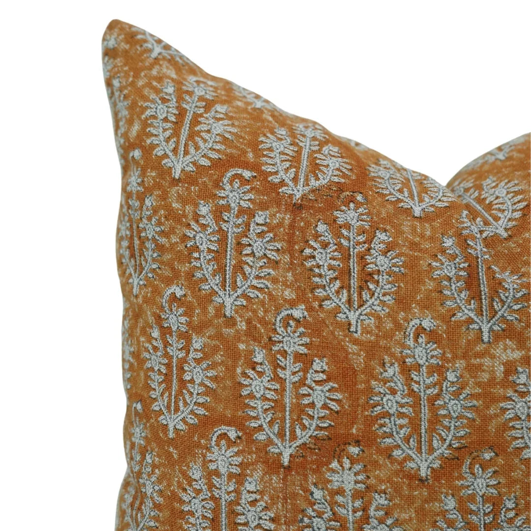 Block Printed Heavy Linen Throw Pillow Cover - Neel Gagan By Fabdivine
