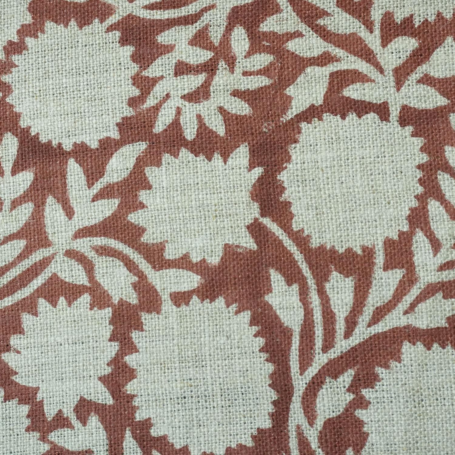 Block Printed Boho Roman Shade in Thick Linen Brown & Gray Floral Bedroom Curtain - Rajat