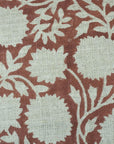 Block Printed Boho Roman Shade in Thick Linen Brown & Gray Floral Bedroom Curtain - Rajat
