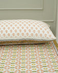 Printed bedcover with both side print pillowcase, king size cotton bedsheet, handmade natural cotton queen and twin size bedcover with pillow cover set.